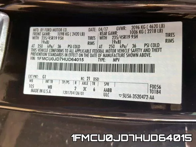 1FMCU0JD7HUD64015 фото 2
