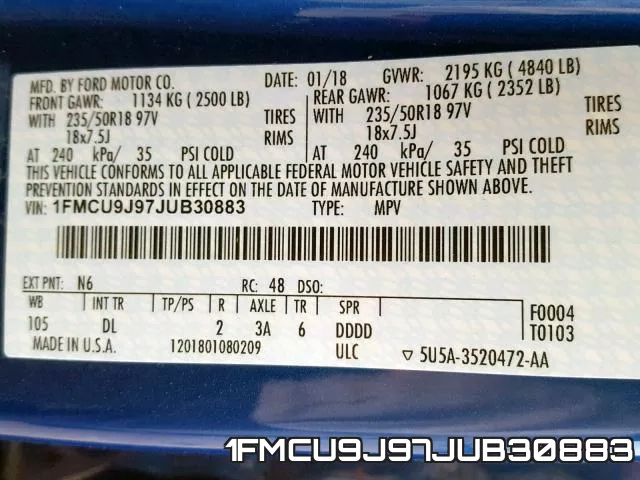 1FMCU9J97JUB30883 фото 2