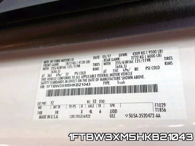 1FTBW3XM5HKB21043 фото 2
