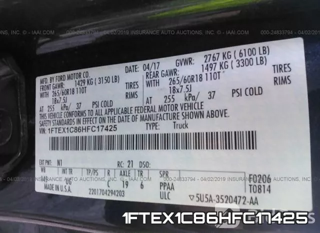 1FTEX1C86HFC17425 фото 10