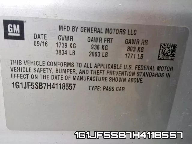 1G1JF5SB7H4118557 фото 2