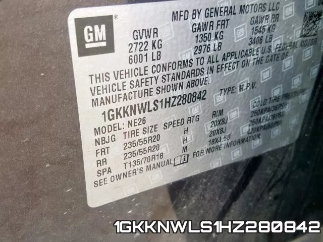 1GKKNWLS1HZ280842 фото 2