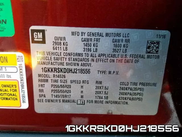1GKKRSKD0HJ218556 фото 2