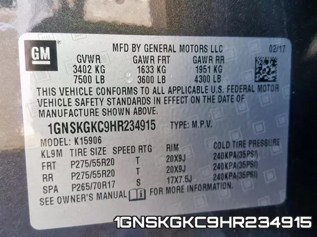 1GNSKGKC9HR234915 фото 2