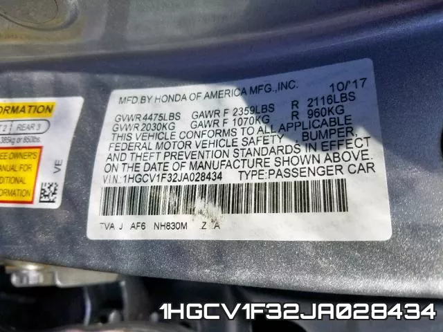 1HGCV1F32JA028434 фото 2