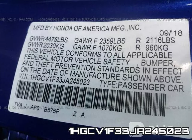 1HGCV1F33JA245023 фото 10