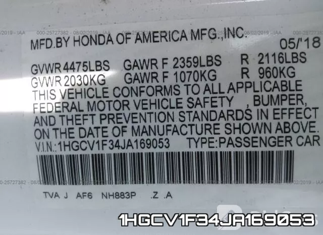 1HGCV1F34JA169053 фото 10
