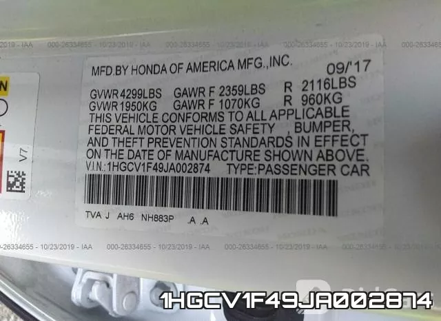 1HGCV1F49JA002874 фото 10