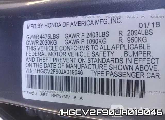 1HGCV2F90JA019046 фото 10