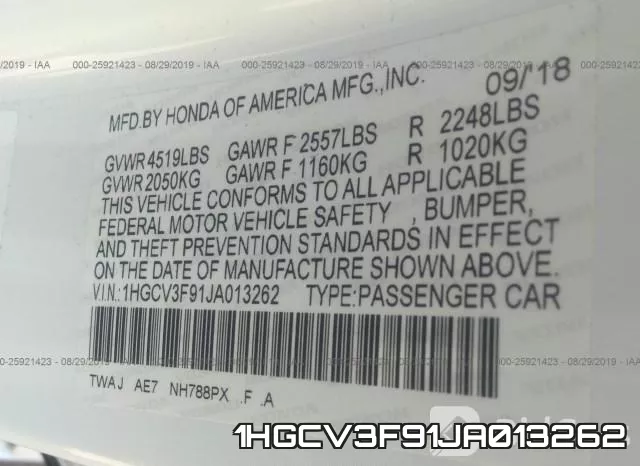 1HGCV3F91JA013262 фото 10