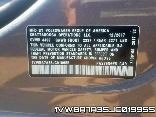1VWBA7A35JC019955 фото 2