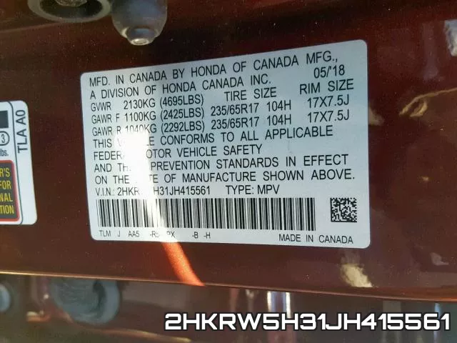 2HKRW5H31JH415561 фото 2