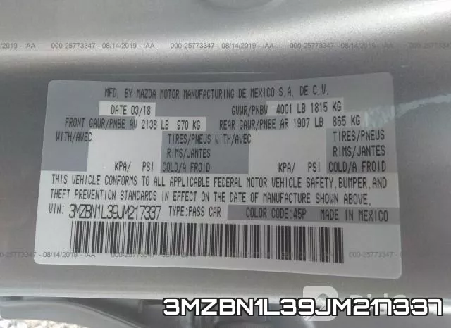 3MZBN1L39JM217337 фото 10