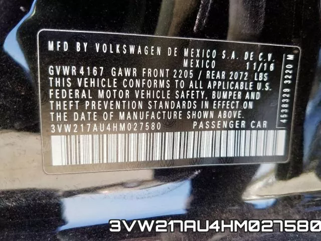 3VW217AU4HM027580 фото 2