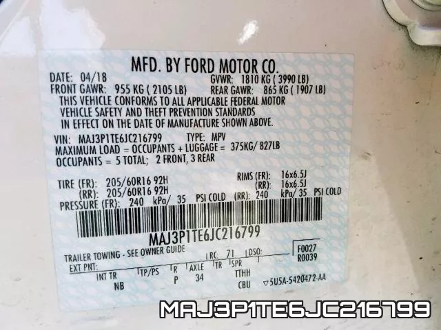 MAJ3P1TE6JC216799 фото 2