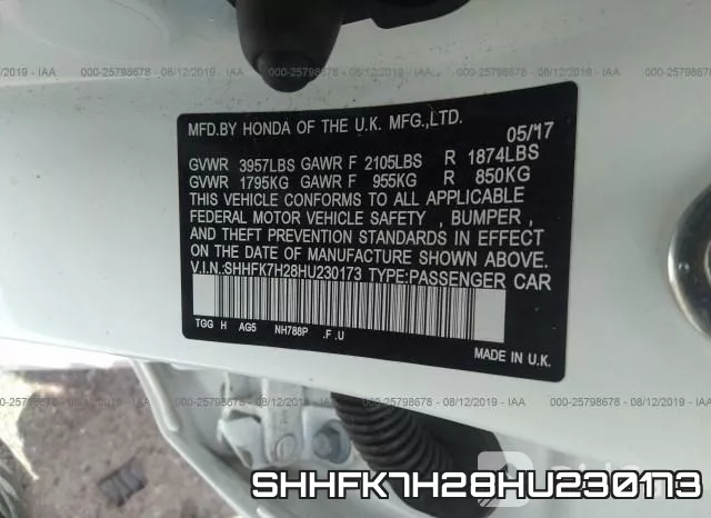 SHHFK7H28HU230173 фото 10