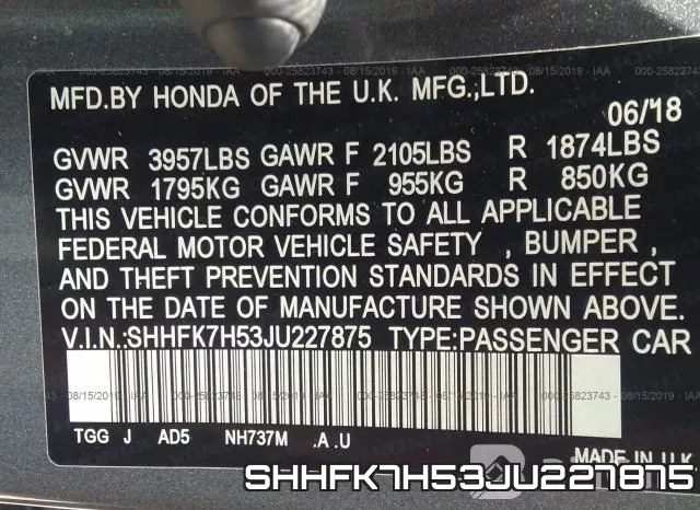 SHHFK7H53JU227875 фото 10
