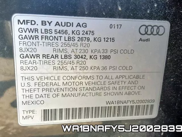 WA1BNAFY5J2002839 фото 2