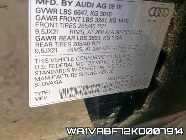 WA1VABF72KD007914 фото 2