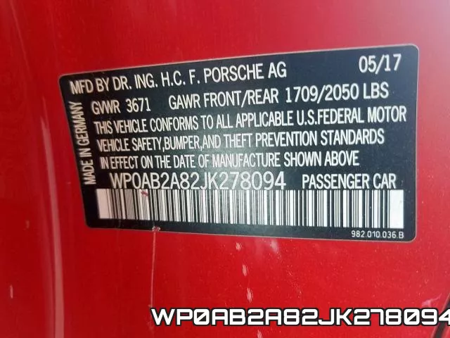 WP0AB2A82JK278094 фото 2