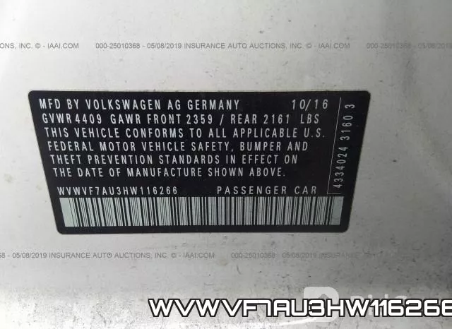 WVWVF7AU3HW116266 фото 10