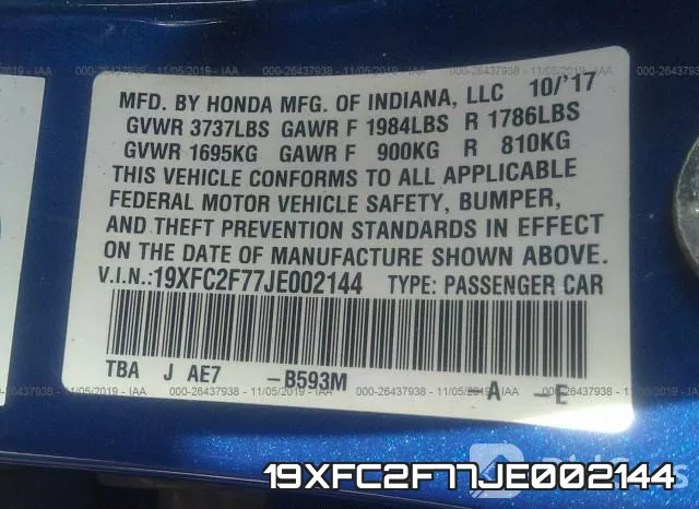 19XFC2F77JE002144 фото 10