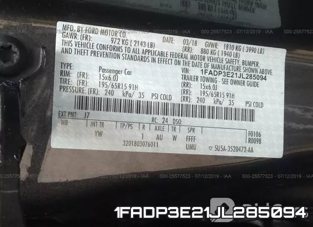 1FADP3E21JL285094 фото 10