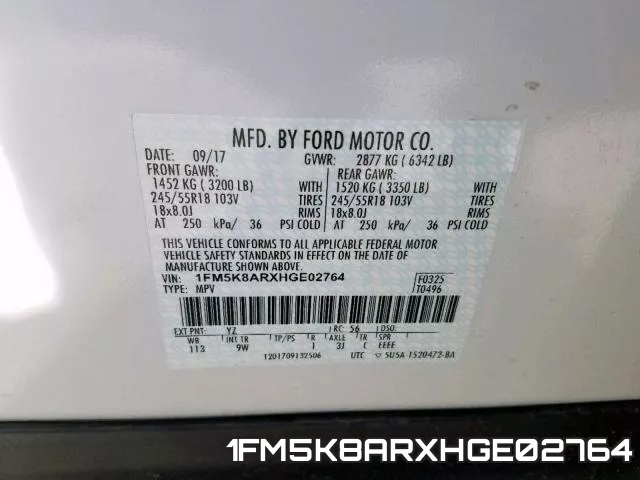 1FM5K8ARXHGE02764 фото 2