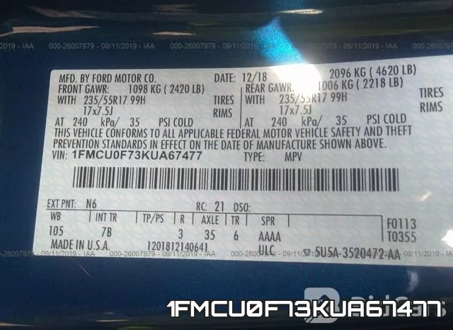 1FMCU0F73KUA67477 фото 10