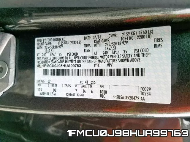 1FMCU0J98HUA99763 фото 2