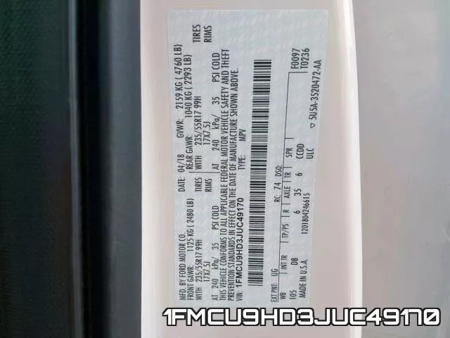 1FMCU9HD3JUC49170 фото 2