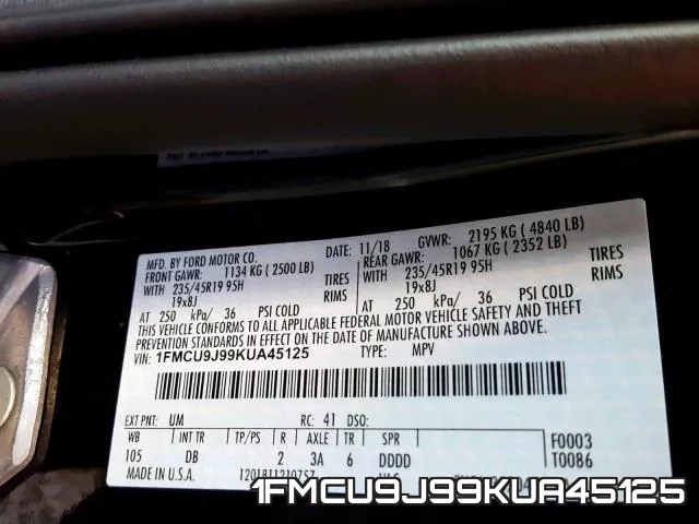 1FMCU9J99KUA45125 фото 2