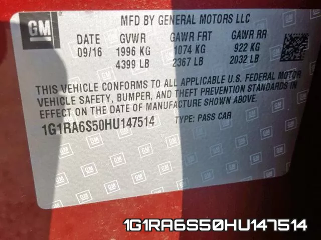 1G1RA6S50HU147514 фото 2