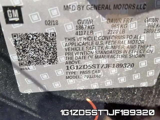 1G1ZD5ST7JF189320 фото 2