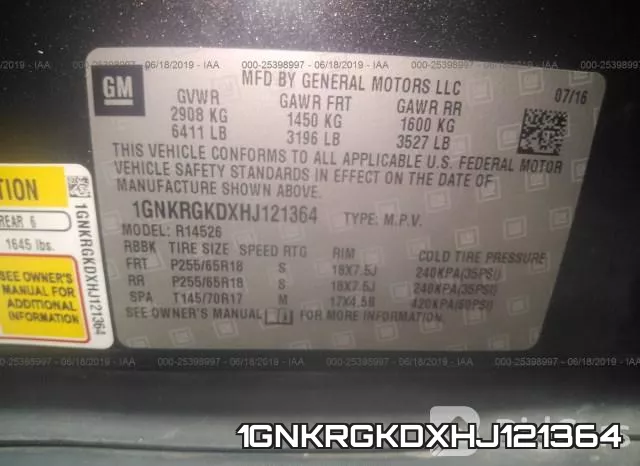 1GNKRGKDXHJ121364 фото 10