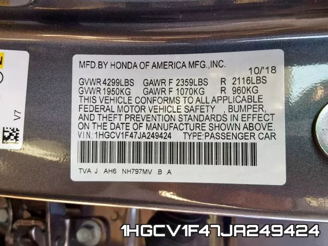 1HGCV1F47JA249424 фото 2
