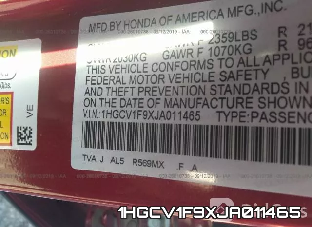 1HGCV1F9XJA011465 фото 10