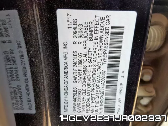 1HGCV2E37JA002337 фото 2