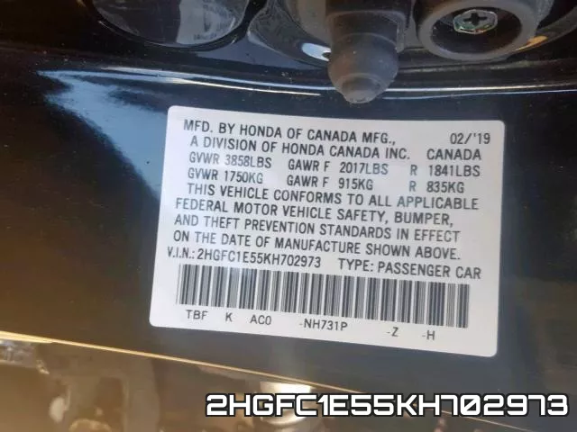 2HGFC1E55KH702973 фото 2