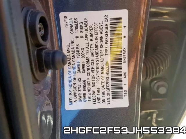 2HGFC2F53JH553384 фото 2