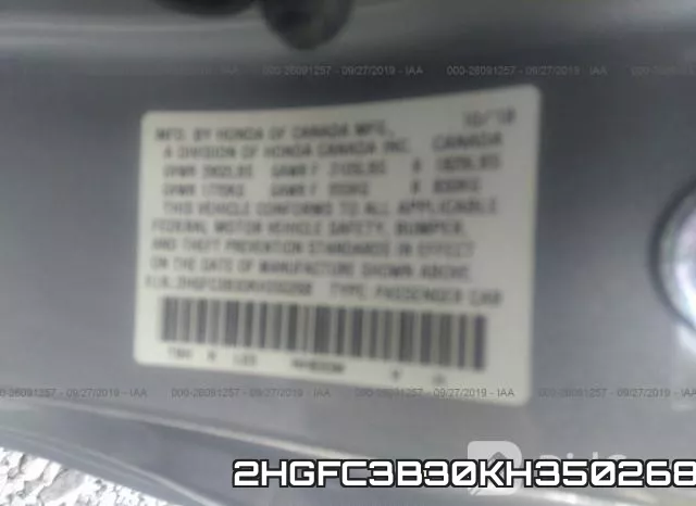 2HGFC3B30KH350268 фото 10
