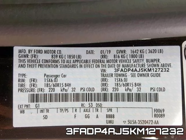 3FADP4AJ5KM127232 фото 2