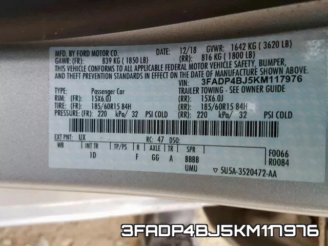 3FADP4BJ5KM117976 фото 2