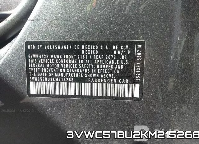 3VWC57BU2KM215268 фото 10