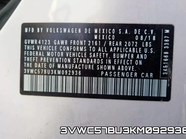 3VWC57BU3KM092936 фото 2