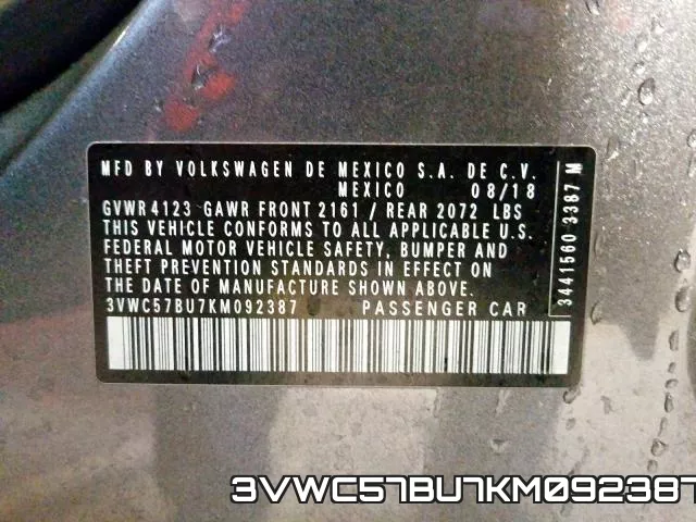 3VWC57BU7KM092387 фото 2