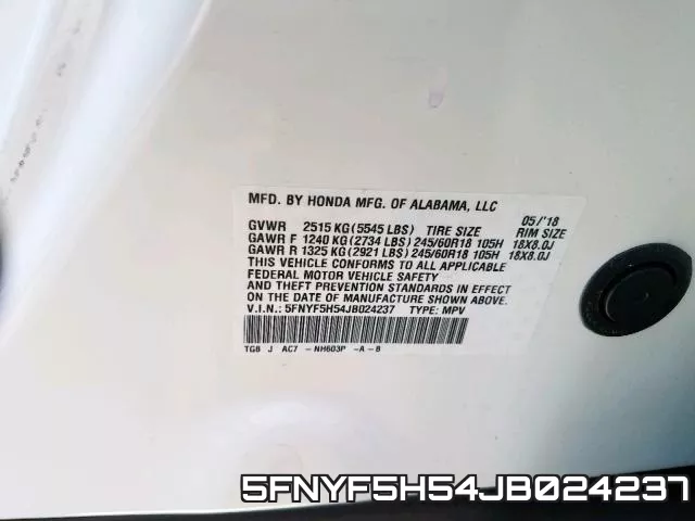 5FNYF5H54JB024237 фото 2