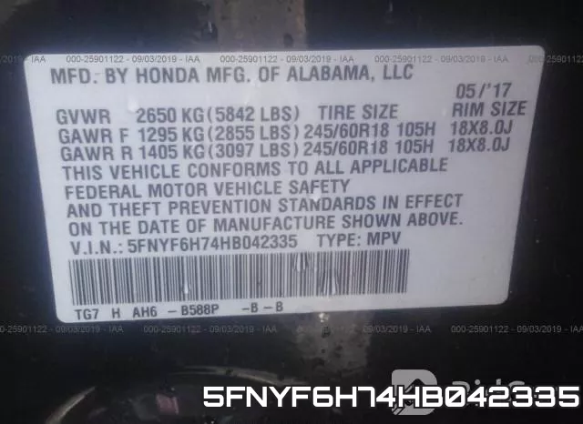 5FNYF6H74HB042335 фото 10