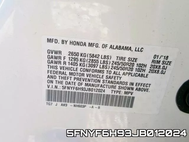5FNYF6H93JB012024 фото 2