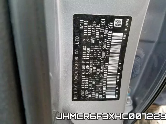 JHMCR6F3XHC007229 фото 2
